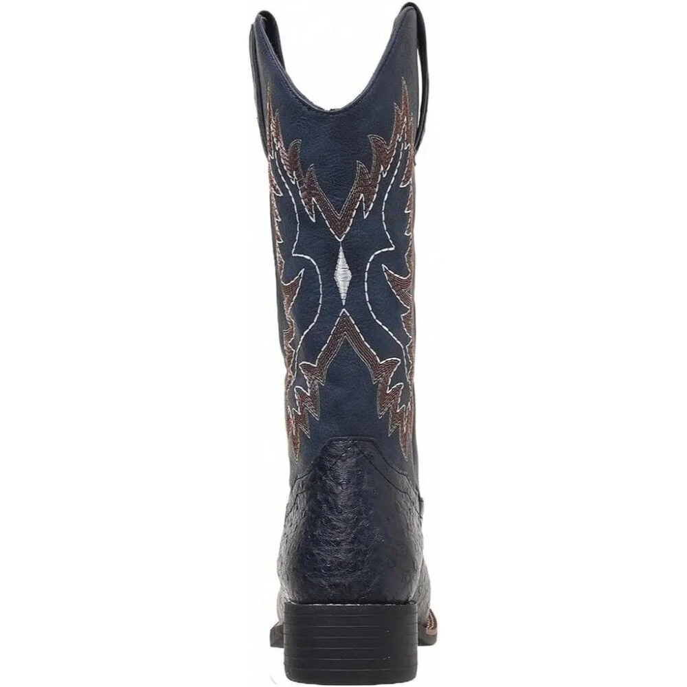 Women Blue Western Cowboy Boots for  Mid Calf Cowgirl Boot Snip Toe Chunky Heel